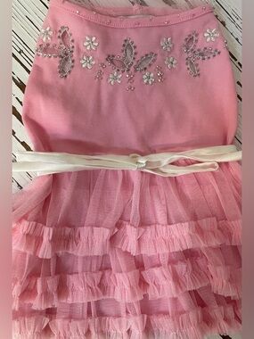 Pink Ruffle Tulle Pet  Dress with Beaded  Floral Bodice
Small